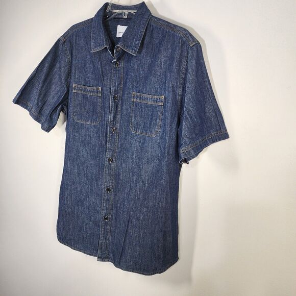 Paperdenim & Cloth Shirt Mens Large Blue Button Down Short Sleeve Denim Pockets - Picture 6 of 11